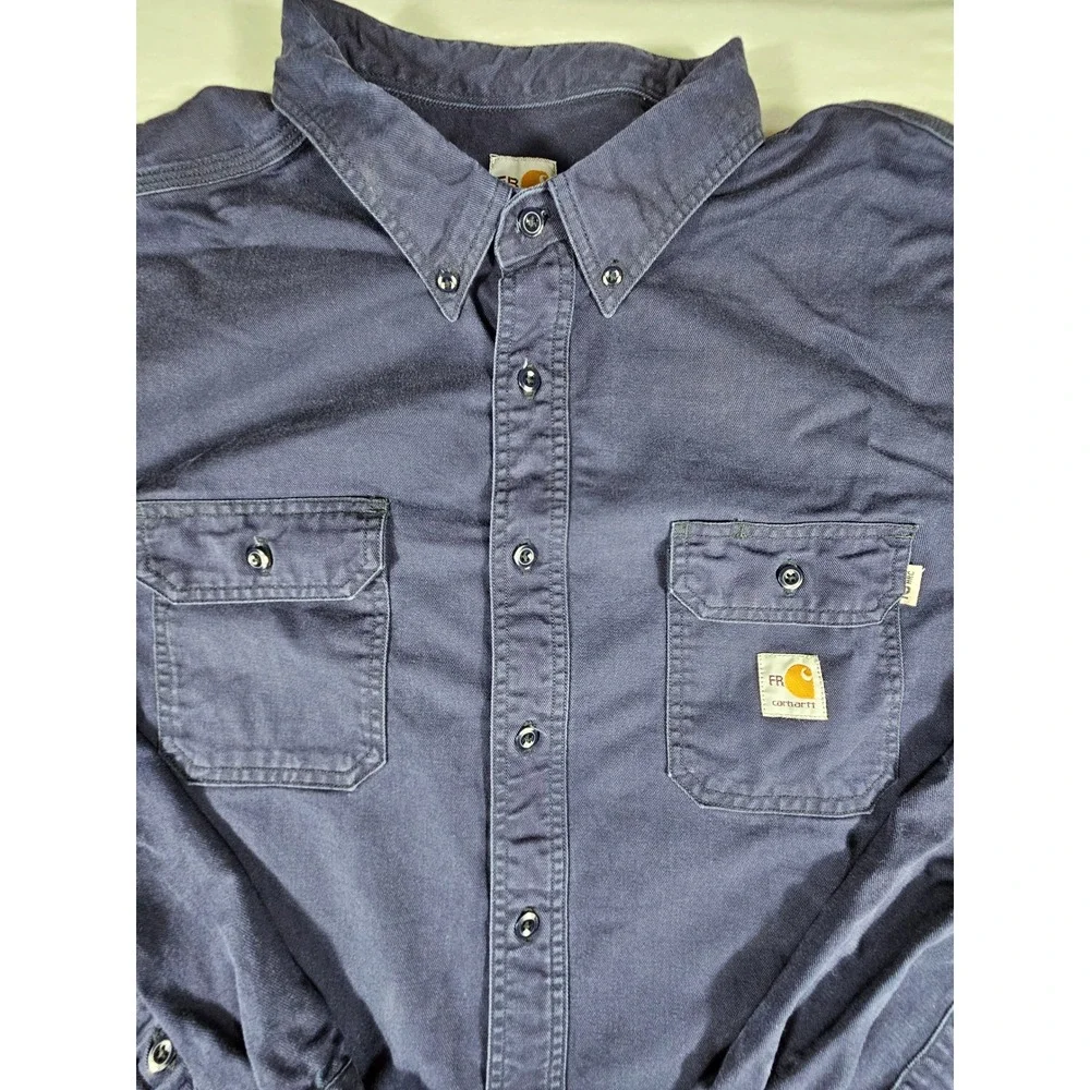 Carhartt FR Flame Resistant Work Shirt Men 4XLT Navy Blue Button Down FRS003 NVY